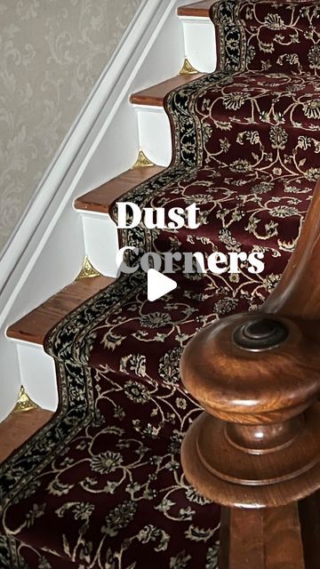 Willow & Craig (Track) on Instagram: "I bought these brass dust corners a couple months ago and finally got around to putting them on the stairs. Adding the little details is sometimes the most fun. I mean tedious while you’re doing it, but fun afterwards.   #dustcorners #victorianhouse #victorianstaircase #italianatefarmhouse #valleyvictorian" Staircase Dust Corners, Dust Corners Stairs, Dust Corners, Victorian Staircase, Brass Corners, Georgian House, Georgian Homes, Home Hacks, Dream Home Design