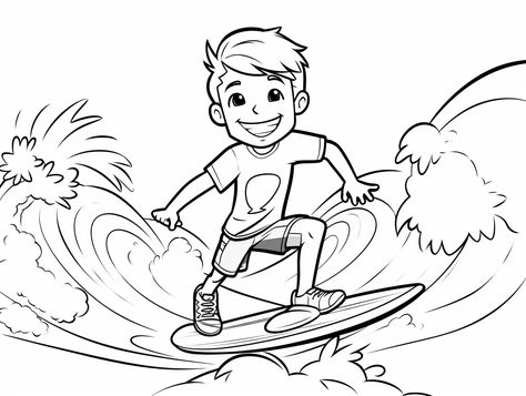 illustration of Coloring page for surfing lovers Preschool Crafts Fall, Surfer Boy, Boy Coloring, Ride The Wave, Les Continents, Night Ideas, Beach Lovers, The Wave, Free Coloring Pages