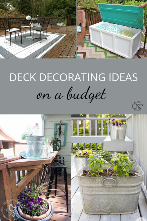 Deck Decorating Ideas On A Budget - Rustic Crafts  Chic Decor Pool Deck Decorations, Outdoor Deck Decorating, Simple Deck, Backyard Shade, Back Deck Decorating, Small Deck Decorating Ideas, Apartment Patio Decor, Rustic Crafts, Backyard Porch