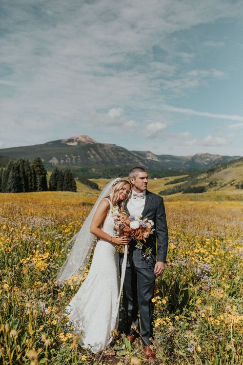 Spring Wedding Mountains, Crested Butte Colorado Wedding, Mountain Wedding Garden Crested Butte, Crested Butte Elopement, Spring Mountain Wedding, Wedding Views, Petal Toss Wedding, Summer Mountain Wedding, Mountain Wedding Dress