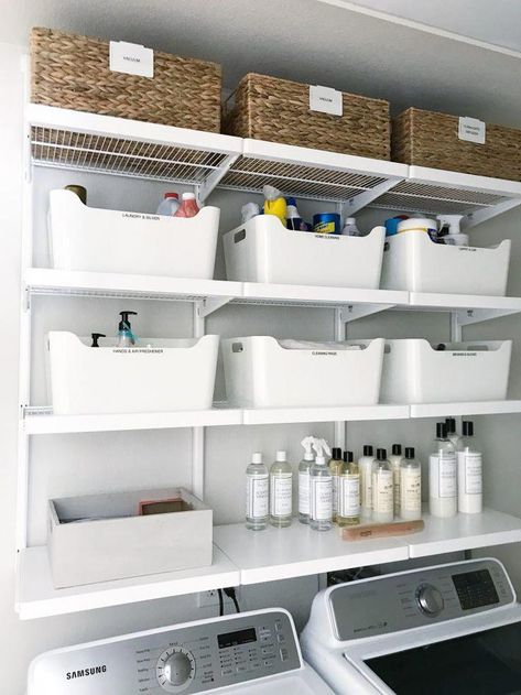 Laundry Room Organization Shelves, Diy Lavanderia, Organized Laundry Room, Organized Laundry, Appetizers Healthy, Laundry Room Storage Shelves, Small Laundry Room Organization, Room Storage Diy, Diy Regal