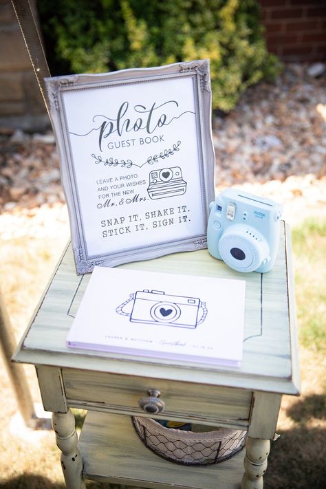 Guest Book Polaroid Wedding, Polaroid Wedding Guest Book Ideas, Wedding Photo Op Ideas For Guests, Instax Guest Book Sign, Small Backyard Wedding Ideas Diy, Polaroid Bridal Shower Ideas, Micro Wedding Guest Book, Poloroid Pictures Wedding Ideas, Polaroid Book Wedding