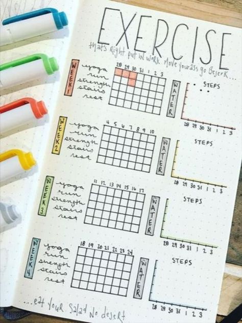 Bullet Journal Idea 2021 Routine Exercise Habits Diet Diary Ideas, Bullet Journal Fitness Ideas, Workout Bullet Journal Layout, Gym Bullet Journal, Gym Journal Ideas, Exercise Bullet Journal, Exercise Tracker Bullet Journal, Workout Tracker Bullet Journal, Workout Bullet Journal