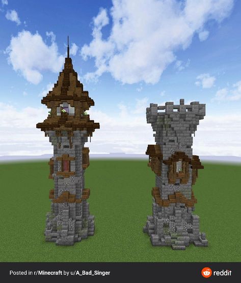 Castle Tower Minecraft, Mini Castle Minecraft, Minecraft Towers, Minecraft Medieval Tower, Mc Castle, Minecraft Tower, Mega Base, Houses Blueprints, Minecraft Kingdom