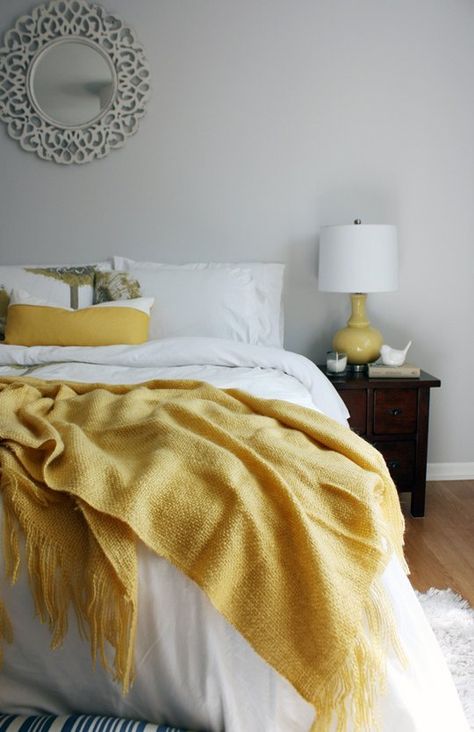 Yellow touches ? 10 Ways to Refresh Your Bedroom in Under 30 Minutes | Apartment Therapy Yellow Bedding, Yellow Room, White Bed, Yellow Bedroom, Gray Bedroom, Trendy Bedroom, Awesome Bedrooms, Minimalist Bedroom, Bedroom Inspo