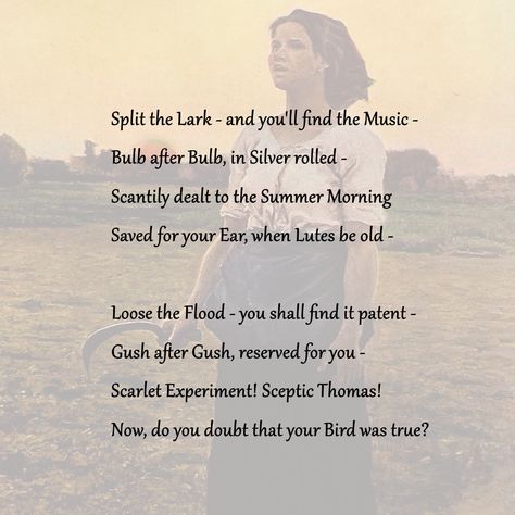 Split The Lark Emily Dickinson, Jules Breton, Dickinson Poems, Emily Dickinson Poems, Doubting Thomas, Sing Out, Emily Dickinson, Close Reading, Perfect Sense