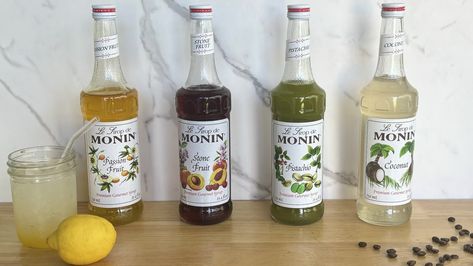 20 Popular Monin Syrups, Ranked Worst To Best Monin Lemonade Recipe, Monin Syrup Recipes, Lime Syrup Recipe, Monin Recipes, Soft Drinks Recipes, Monin Syrup, Brown Sugar Syrup, Stone Fruits, Lavender Lemonade