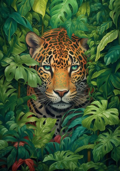 Tiger In The Jungle, In The Jungle, Digital Image, Jaguar, 2 Pack, Digital Art, Digital Download, Art