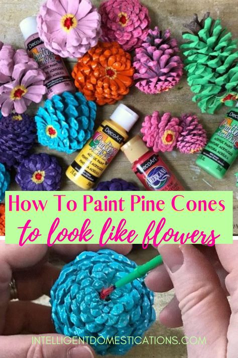 Pinecone Flower Wreath Diy, Paint Brush Wreath, How To Make Pinecone Flowers Tutorials, How To Make Pine Cone Flowers, Pinecone Flowers Diy How To Make, How To Make Pinecone Flowers, Pine Cone Flowers Diy How To Make, Hand Crafts Ideas Creative For Home, How To Paint Pinecones