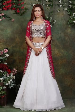 Reka Bentuk Blaus, Mirror Lehenga, Mirror Belt, Net Jacket, Jacket Lehenga, Tassel Jacket, Jacket Embroidery, White Lehenga, Lehenga Pattern