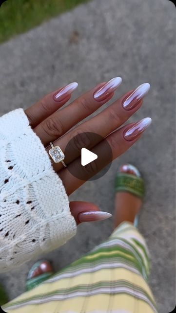 Ainur Rustemova on Instagram: "Classy ombré chrome tips 💎 @daily_charme  Use my code: Noor10 to save at #dailycharme #dailycharmer  Product used:  J05 Dulcet charms gel  Charme gel Art paint P02 white  Diamond shine gel top coat  Magicwhite Chrome" Ombré Chrome, Acrylic Nails Chrome, Ombre Chrome Nails, Chrome Tips, Nails Chrome, Gel Acrylic Nails, Gel Top Coat, Gel Art, Chrome Nails