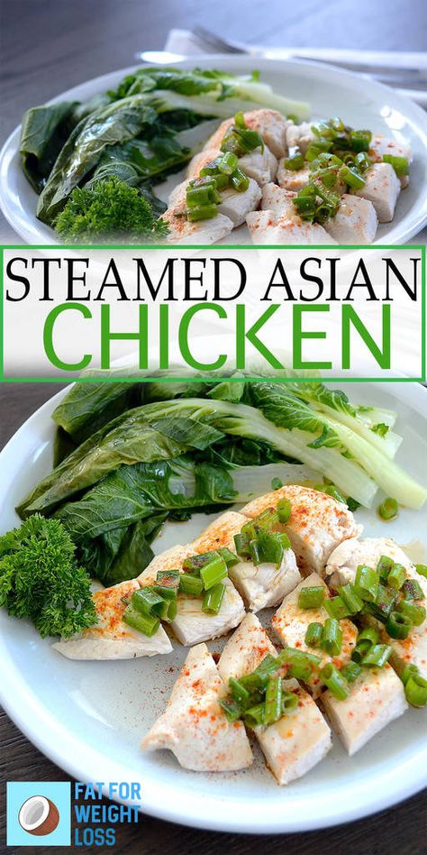 Asian Steamed Chicken with Greens is one of the first recipes that I concocted years ago with chicken. Its a super easy ketogenic meal for all! Steamed Chicken Recipes, Bamboo Steamer Recipes, Steamed Chicken Breast, Steam Chicken Recipe, Steamed Food, Carb Quick, Keto Salad, Steamed Chicken, Steam Recipes