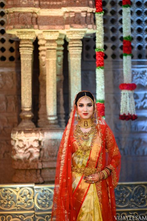 Grand Bangalore Wedding With Gorgeous Decor & A Traditional Kanchipuram Saree Yellow Wedding Saree, Bangalore Wedding, Pink Blouse Designs, South Indian Bride Saree, Bridal Sarees South Indian, Wedding Saree Blouse, Wedding Saree Blouse Designs, India Wedding, Wedding Saree Collection