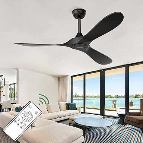 Ceiling Fan No Light, Large Ceiling Fan, Matte Black Ceiling Fan, Matte Black Ceiling, Ceiling Fan Installation, Wood Ceiling Fans, Large Ceiling Fans, 3 Blade Ceiling Fan, Ceiling Fans Without Lights