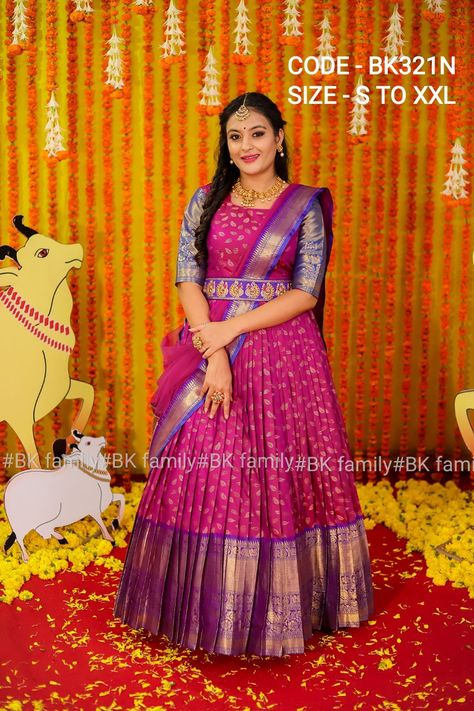 Pattu Long Frocks For Women Latest, Pattu Long Frocks For Women, Ladies Frock Design, Long Frocks For Women, Lehenga Silk, Kerala Engagement Dress, Functional Dress, Long Frocks Designs, Party Wear Long Gowns