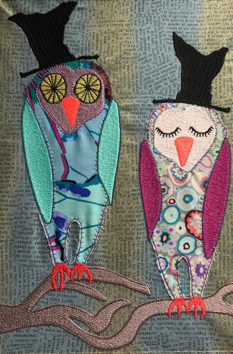 Artsy Applique Owls Machine Embroidery Design 2 sizes very | Etsy Vintage Applique, Bird Appliques, Applique Work Ideas, Creative Embroidery Inspiration Ideas, Owl Applique Pattern Free, Embroidery Owl Designs, Applique Owls Pattern, Bird Fabric Collage, Owl Applique