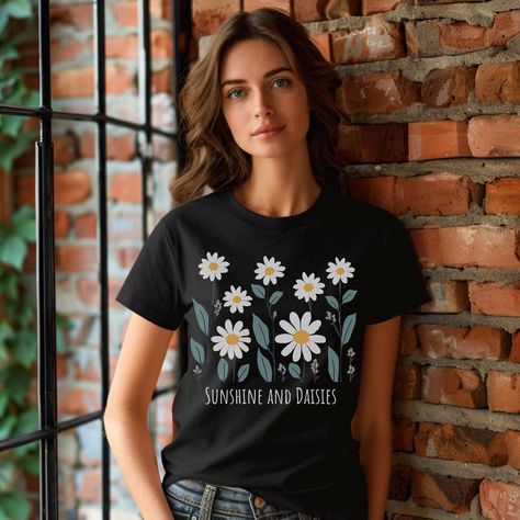 Daisy Shirt, Field Of Daisies, T Shirt Flowers, Garden Lovers, Vintage Botanical, Floral Shirt, Steel Blue, Favorite Shirts, Positive Affirmations