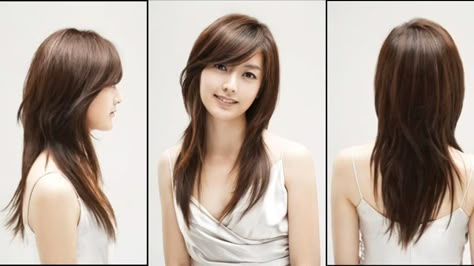 side-swept bangs and long layers Octopus Haircut, V Cut Hair, Oval Face Haircuts, Oval Face Hairstyles, Round Face Haircuts, Hair Stylies, Haircuts Straight Hair, Side Bangs, 짧은 머리