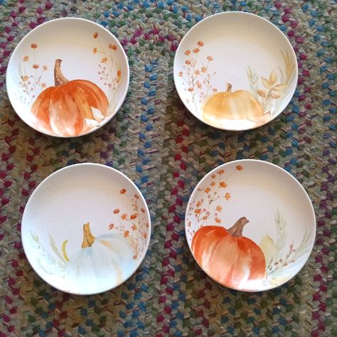 Beautiful Linden Brand Set Of Four Salad Plates. Sturdy Stoneware Plates Microwave And Dishwasher Safe Beautiful Fall Gift. Perfect For Thanksgiving. Ships Promptly In Original Packaging Fall Ceramic Painting Ideas, Pottery Painting Ideas Fall, Autumn Pottery Painting, Fall Pottery Painting Ideas, Fall Pottery Painting, Fall Pottery Ideas, Thanksgiving Pottery, Autumn Pottery, Fall Plates