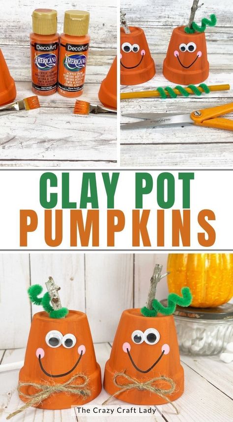 Kids Flower Pot Craft, Flower Pot Turkey, Fall Painted Terra Cotta Pots, Pumpkin Terra Cotta Pot, Pumpkin Clay Pots, Clay Pot Halloween Crafts, Mini Terra Cotta Pot Crafts Diy Projects, Salt Dough Pumpkins, Fall Clay Pot Crafts