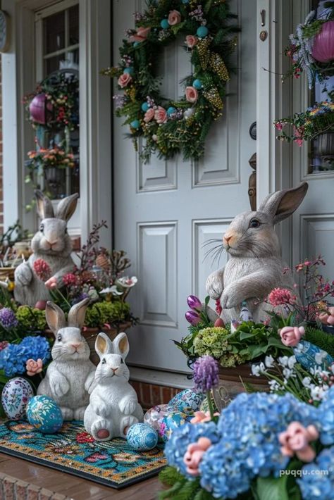 easter-porch-decor-ideas-10 Easter Porch Decor Outdoor, Bunny Cushion, Easter Foods, Easter Porch, Easter Porch Decor, Easter Mantle, Easter Egg Basket, Easter Craft Decorations, Serbian Recipes