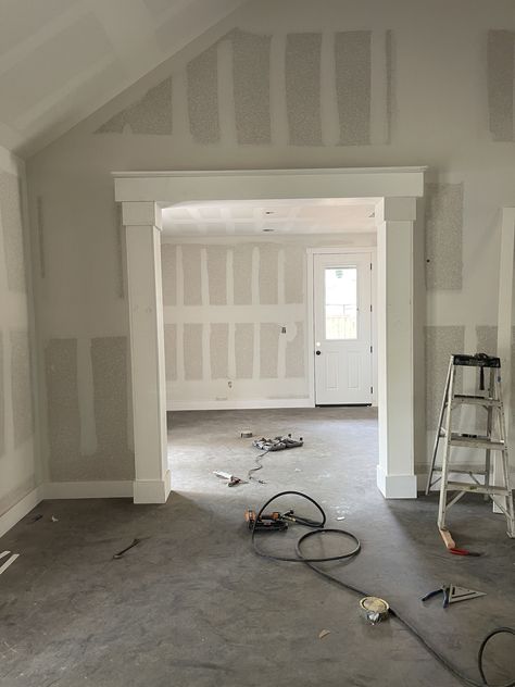 Encased Opening, Cased Openings Between Rooms, Tiny Hallway Ideas, Doorway Molding, Doorway Moulding, Box Molding, Cased Opening, Craftsman Style Interiors, Wall Molding Design