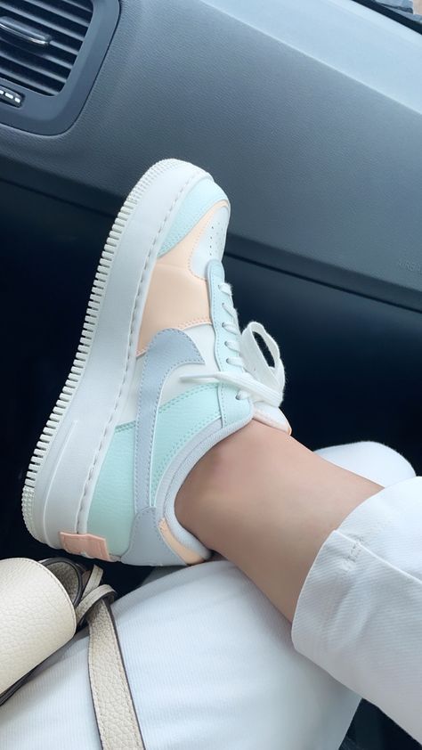 Nike airforce 1 Shadow Pastel colors Pastel Nike Shoes, Nike Pastel Shoes, Cute Airforce 1, Pastel Nikes, Nike Colorful Shoes, Air Force 1 Colors, Nike Air Force 1 Pastel, Nike Shadow, Pastel Sneakers