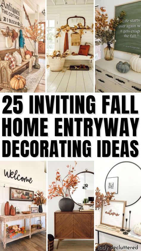 25 Inviting Fall Home Entryway Decorating Ideas Thanksgiving Decorations Entryway, Fall Coat Rack Decor, Fall Entry Bench Decor, Fall Front Entry Decor, Hallway Fall Decorating, Fall Front Entry Way Table Decor, Fall Bench Decor Indoor, Fall Mudroom Decor, Foyer Fall Decorating Ideas