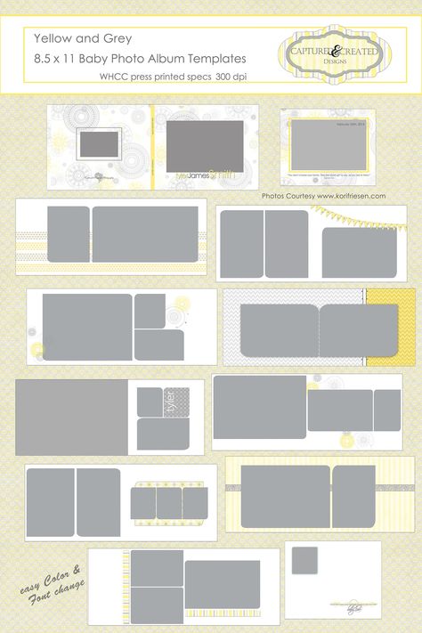 Yellow and Grey  Baby Photo Album by Captured and Created on @creativemarket Photo Album Design Layout, Baby Album Design, Album Design Layout, Cool Black Wallpaper, Wedding Album Layout, Photo Album Covers, Custom Photo Books, Diy Photo Book, Album Layout