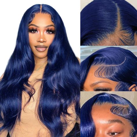 Blue Frontal Wig Hairstyles, Blue Body Wave Wig, Black Babies Hairstyles Infant, Dark Blue Wig, Blue Dreadlocks, Colored Lace Front Wigs, Black Baby Hairstyles, Midnight Blue Hair, Blue Lace Front Wig