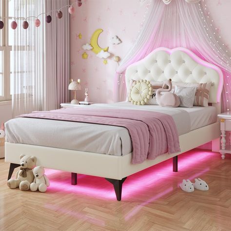 PRICES MAY VARY. Chic Princess Bed Frame: This twin size bed frame with unique lovely style headboard, made of soft velvet fabric upholstered and padded with soft sponge for ultimate comfort. Crystal tufted button details providing a elegant lovely ambiance in your bedroom. Adjustable headboard perfect 6-12" mattress. Smart LED Bed Frame: Innovative embed headboard LED lights strip and under-bed LED lights combines utilitarianism with romantic style. Easily control with APP or remote to change l Princess Bed Frame, Bed For Girls, Bed Led, Full Size Upholstered Bed, Bed Frame With Led Lights, Led Bed, Led Beds, Twin Size Bed Frame, Led Bed Frame