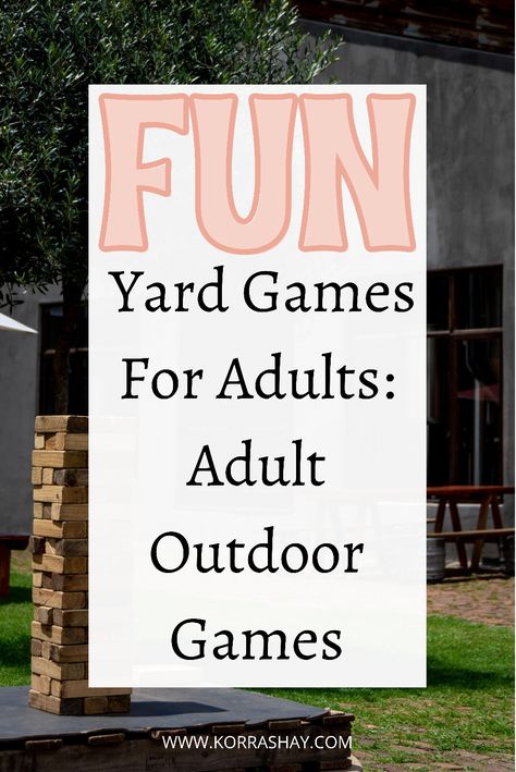 Fun yard games for adults! Adult outdoor games! Games to play in your backyard. Game ideas for outdoor entertaining! Party Games For Adults Outdoor, Adult Outdoor Party Games, Backyard Game Ideas, Outside Party Games, Fun Yard Games, Yard Games For Adults, Cookout Games, Outdoor Drinking Games, Beach Games For Adults