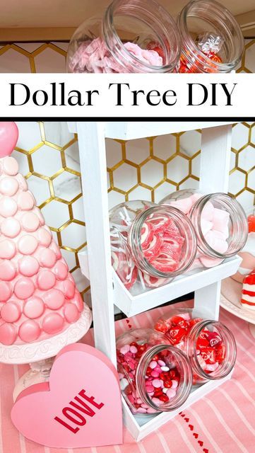 Dollar Tree Catering Ideas, Candy Containers Ideas Dollar Stores, Diy Dollar Tree Candy Jar, Candy Bar Dollar Tree, Dollar Tree Candy Table Ideas, Diy Coffee Bar Decor Dollar Tree, Diy Snack Station Dollar Tree, Dollar Tree Candy Bar Ideas, Candy Stand Ideas Display