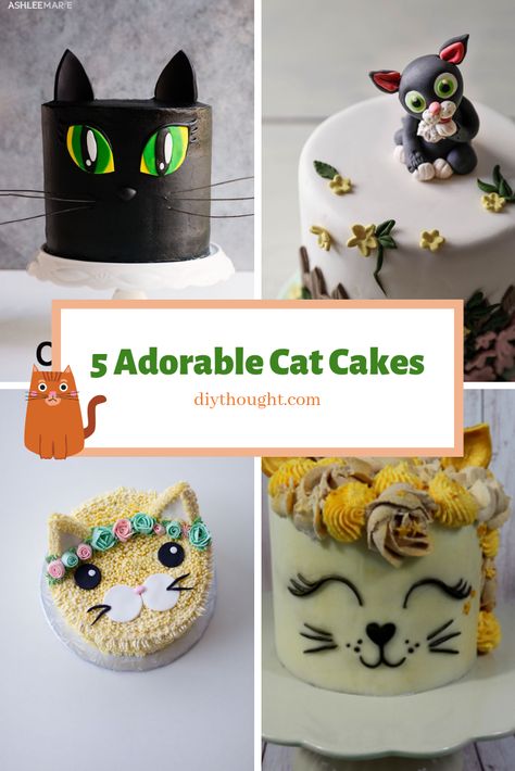 5 adorable cat cakes Diy Cat Cake, Cat Cake Ideas, Cake Diy Easy, Decorated Food, Cat Cakes, Cake Land, Cat Cake Topper, Cakes To Make, Cat Faces