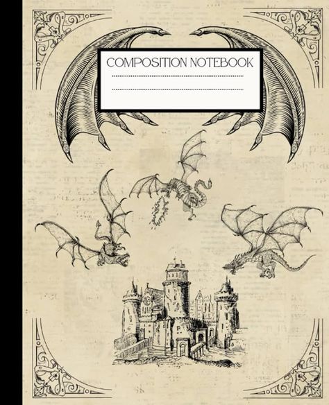 Dragon Composition Notebook: Dragon Design College Ruled Wide 120 Page Composition Notebook/ Journal For Fantasy Lovers With Dragons in a Vintage Style : Storm, Eve: Amazon.co.uk: Books Dragon Journal Pages, Fantasy Journal Ideas, Cover Page Notebook, Dragon Composition, Notebook Cover Designs, Goodnotes Notebook Cover, Fantasy Notebook, Page Composition, Gothic Journal