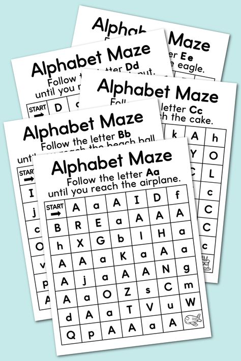 Alphabet Mazes Free Printable Learning The Alphabet Worksheets, Preschool Alphabet Activities At Home, Letter Maze Worksheet, Letter Recognition Printables, Preschool Letter Recognition Worksheets, Letters Recognition Activities, Letter Recognition Activities Free, Pre K Letter Recognition Activities, Preschool Letter Recognition Activities