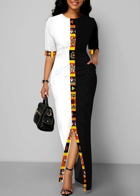 ROTITA Tribal Print Pocket Color Block Maxi Dress | Rotita.com - USD $37.98 Kitenge Designs, Kitenge Fashion, Long African Dresses, African Print Dress Ankara, Party Pattern, Color Block Maxi Dress, African Print Dress Designs, Top Moda, Fashion Dresses Online