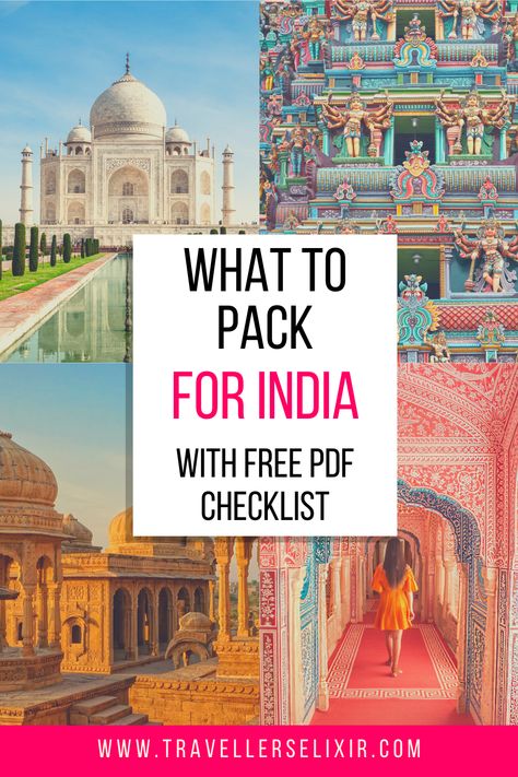 Check out this complete guide to all the things you should pack for India. Includes a complete packing list with a free PDF printable checklist! Packing For India Woman, What To Pack For India Trip, What To Pack For India Women, Travel To India Packing Lists, Trip To India Outfits, Packing For India Trip, India Packing List Woman, India Trip Outfit What To Wear, India Outfits Travel Style