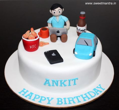 Birthday Cake Ideas For Men, Cake Ideas For Men, Computer Cake, Guy Sitting, Candy Kitchen, Cake For Boyfriend, Birthday Beer, Logo Cake, Customized Cake