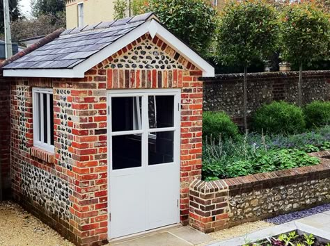 Brick Garden Shed Ideas, Small Brick Outbuilding, Brick Potting Shed, Brick Outbuilding Ideas, Brick Garden Shed, Brick Shed Ideas, Brick Outbuilding, Outbuilding Ideas, Brick Garage