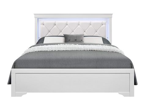 PRICES MAY VARY. SUPPORT : 3 SLATS + 6 SUPPORT LEGS (box spring required) (2) LED TOUCH SENSOR SWITCH ON HEADBOARD (SWITCH ON,LIGHTER, MORE LIGHTER, SWITCH OFF) - LED LIGHT IS BLU Embellished tufted detail 2 storage drawers BOTTOM OF HEADBOARD EDGE TO TOP OF SLAT - 14.5" // BOTTOM OF HEADBOARD EDGE TO FLOOR - 24" White Full Size Bed, White King Size Bed, White Crocodile, Cama Queen Size, White Bed Set, Bed With Led Lights, White Bed Frame, Full Size Bed Frame, Full Bed Frame