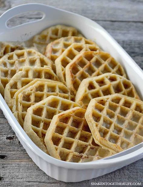 Overnight Waffle Breakfast Casserole with Brown Sugar Pecan Sauce Waffle Breakfast Casserole, Waffle Casserole, Holiday Breakfast Casserole, Waffle Breakfast, Pecan Sauce, Breakfast Casserole Bacon, Waffle Maker Recipes, Overnight Breakfast Casserole, Waffles Easy