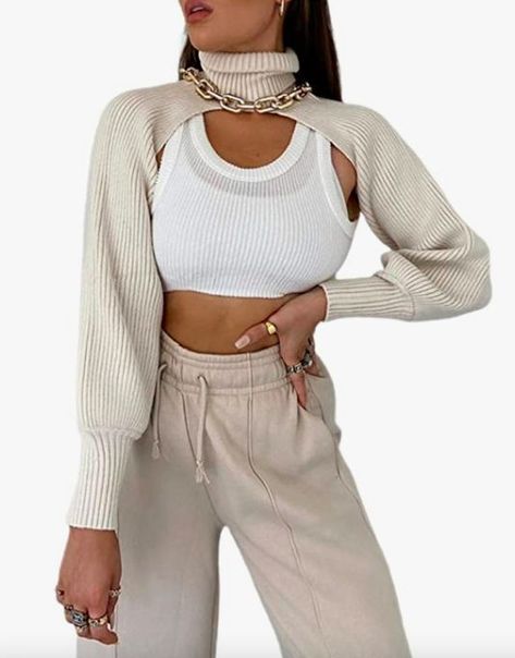 Fashion , style, crop top, sweater, fall, outfit Pullover Crop Top, Trendy Crop Tops, Puff Sleeve Sweater, Cropped Pullover, Turtleneck Sweatshirt, Womens Turtleneck, Cropped Tops, Crop Top Sweater, Long Puff Sleeves