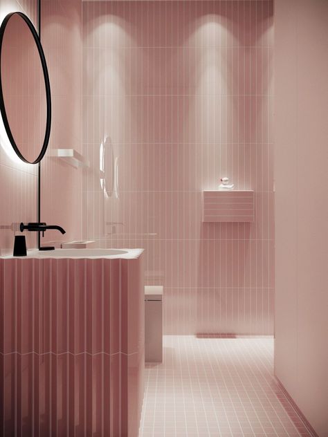 This is not an apartment for a bachelor man, it is a home for a young woman and her daughter.The client's temper and five years lived in Italy indicated to us the direction of the design.In one-room apartment it was necessary to make several separated … #livinginitaly Woman Bathroom, Pink Bathrooms, Women Bathroom, Black Apartment, Salon Interior Design Ideas, Beauty Salon Interior Design, Pink Bathroom Decor, Interior Design Pictures, Interior Design Gallery