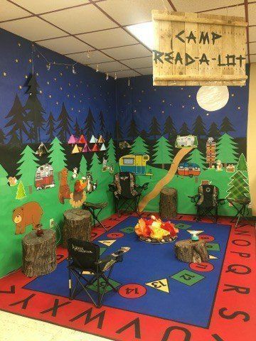 Christmas Tree Themes For Kids, Forest Classroom, Camping Theme Preschool, Camping Decorations, November Bulletin Boards, Camp Read, Camping Classroom, Camping Theme Classroom, Camping Desserts