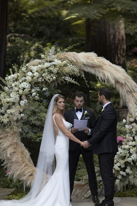 Ashley Greene and Paul Khoury's Wedding Photos: A Stunning Evening in the Redwoods | Brides Winter Wedding Decorations, Wedding Altars, Grass Wedding, Wedding Dresses With Flowers, Pampas Gras, Ashley Greene, Wedding Ceremony Decorations, Wedding Deco, Bohemian Wedding