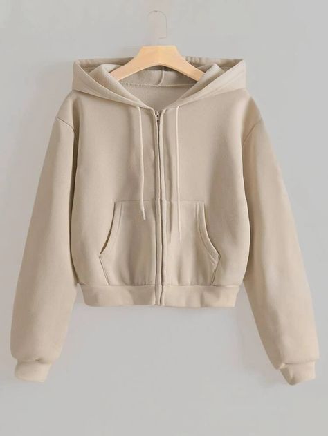 Thermal Hoodie, Women Sweatshirts, Shein Outfits, Khaki Fashion, Crop Hoodie, Cute Jackets, Cute Comfy Outfits, Simple Trendy Outfits, Zip Up Hoodies