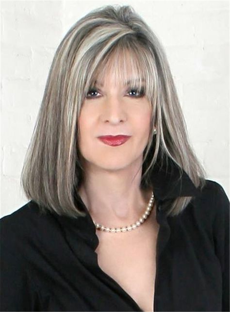 Mid-length Straight Capless White 14 Inches Synthetic Hair Bob Wig With Bangs Very Long Bob, Grey Hair Wig, Beautiful Gray Hair, Silver Hair Color, Gray Hair Highlights, Long Gray Hair, Jaclyn Smith, Grey Hair Color, Straight Human Hair