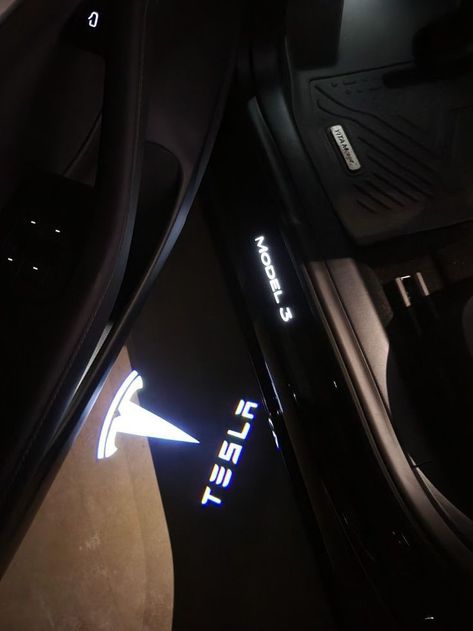 Tesla Led Lights, Tesla Vision Board, Tesla Interior Accessories, Black Tesla Aesthetic, Tesla Manifestation, Tesla Decor, Tesla Aesthetic Girl, Tesla Model 3 Aesthetic, Tesla Wrapped