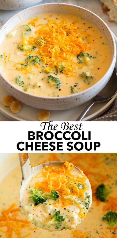 Broccoli Cheese Soup - It's perfectly cheesy, rich, creamy and hearty, and it has plenty of fresh broccoli! An easy recipe and always sure to satisfy! #broccolicheese] #soup #recipe #fall #broccoli #cheddar Cheese Soup Recipe Easy, Easy Broccoli Cheddar Soup, Best Broccoli Cheese Soup, Broccoli Cheese Soup Recipe, Fall Dinner Ideas, Cheesy Broccoli Soup, Soup Recipe Easy, Cheddar Soup Recipe, Cheese Soup Recipe